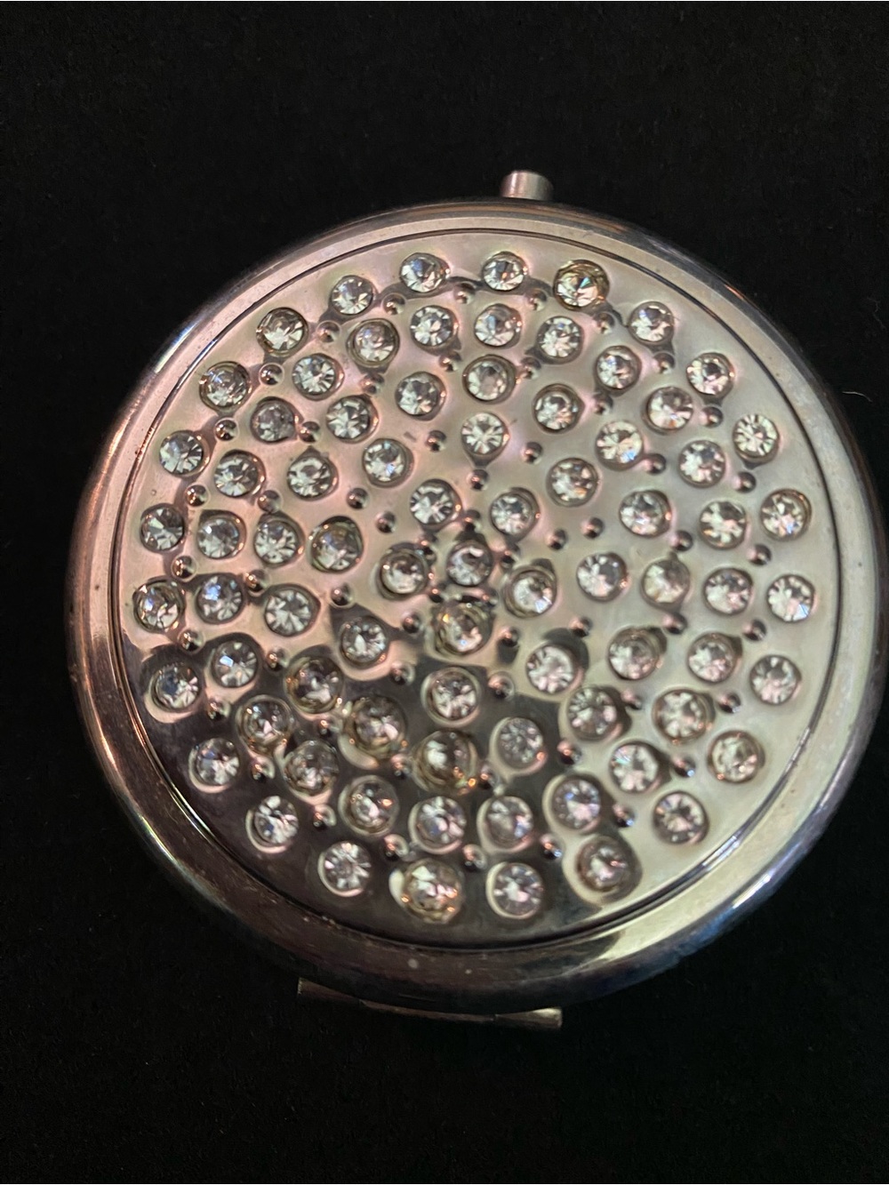 Silver Crystal-Embellished Mirror Compact